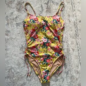 J. Crew Yellow Floral One-Piece Swimsuit with Pink & Green Accents